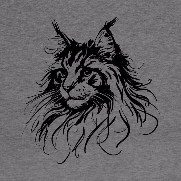 Stick figure of Maine Coon cat in black ink by WelshDesigns